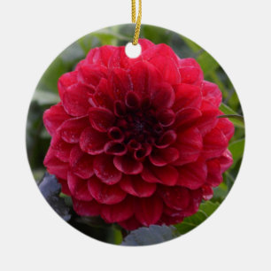 Ceramic ornament with red dahlia