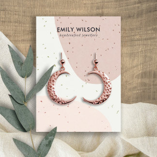 CERAMIC PEACH PINK BLUSH WAVE STUD EARRING DISPLAY BUSINESS CARD