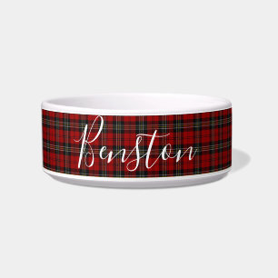 Ceramic Personalised Dog and Cat Bowl Red Tartan