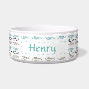 Ceramic Pet Bowl - Scandinavian Fish Design (L)
