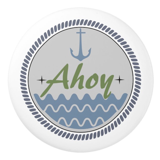Ceramic Pull, Coastal Living Design, Blue Ahoy Knob (Front)