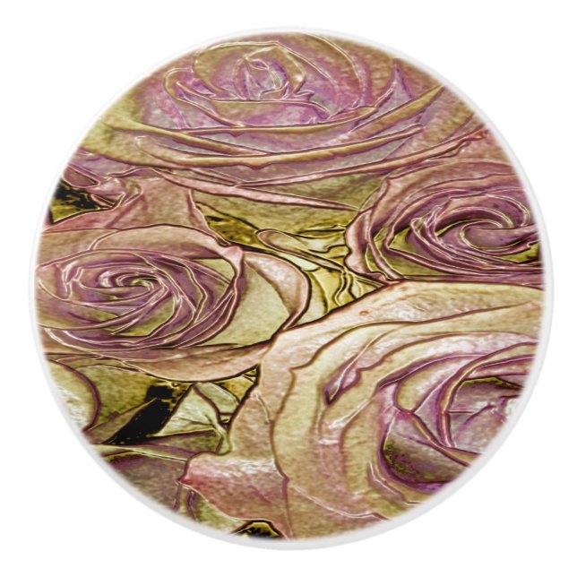 Ceramic Pull - Golden Pink Roses (Front)
