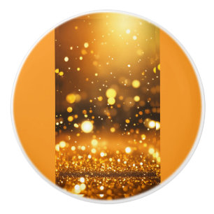 Ceramic Pull Knob with Gold Glitter and Bokeh Glow