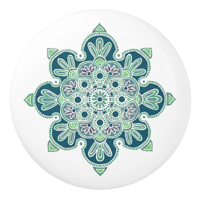 Ceramic pull/Knob with green medallion design Knob (Front)