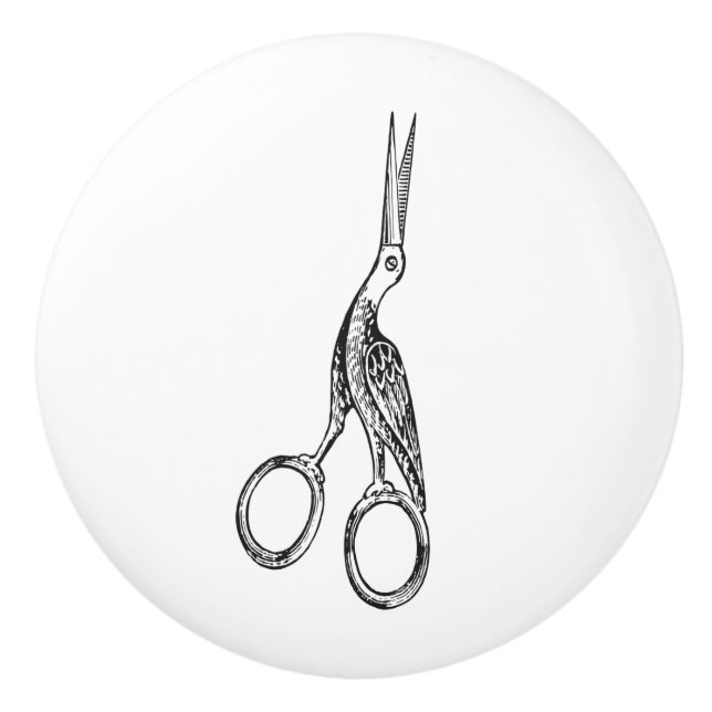 Ceramic Pull - Vintage Sewing Theme, Crane Scissor (Front)