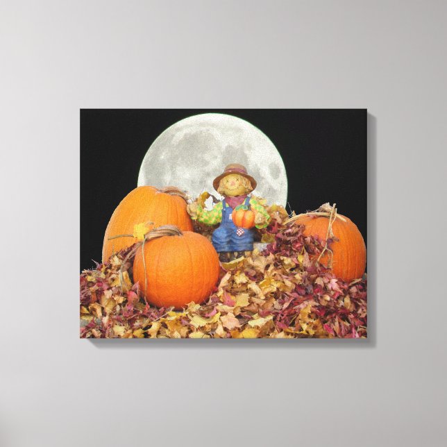 Ceramic Scarecrow King on His Pumpkin Throne Canvas Print (Front)