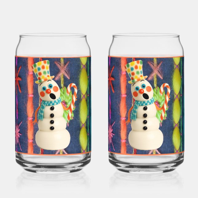 Ceramic Scarf Snowman Soda Glass (Front)