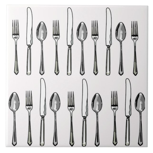 Ceramic Square Tile Forks Knives Spoons (Front)