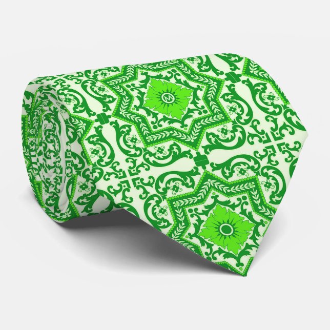 Ceramic Style Azulejo Vintage Monogram Ornament Tie (Rolled)