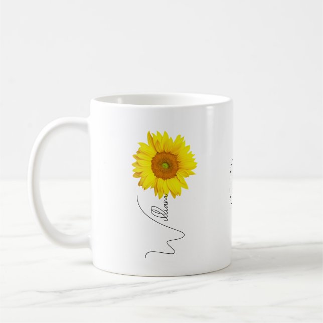 Ceramic Sunflower Coffee Mug with Name & initial (Left)