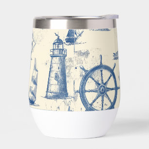 Ceramic Thermos Mug with Marine Elements