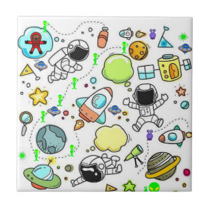 Ceramic Tile Aliens Astronauts Spaceship