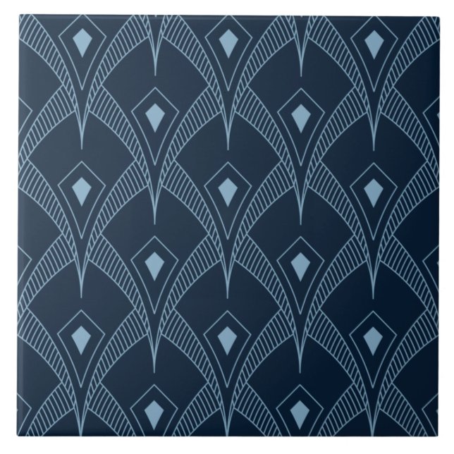 Ceramic Tile - Art Deco Fan Design Blue (Front)