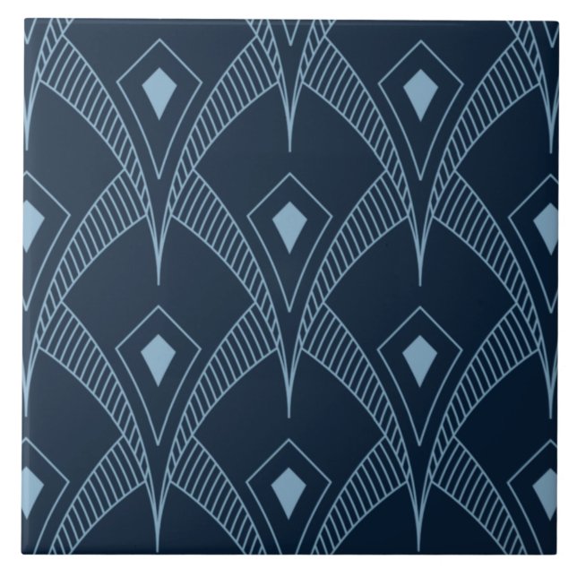 Ceramic Tile - Art Deco Fan Design Blue Design 2 (Front)