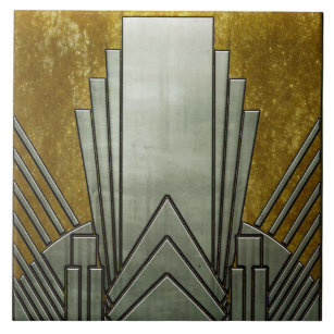 Ceramic Tile - Art Deco Gray and Gold
