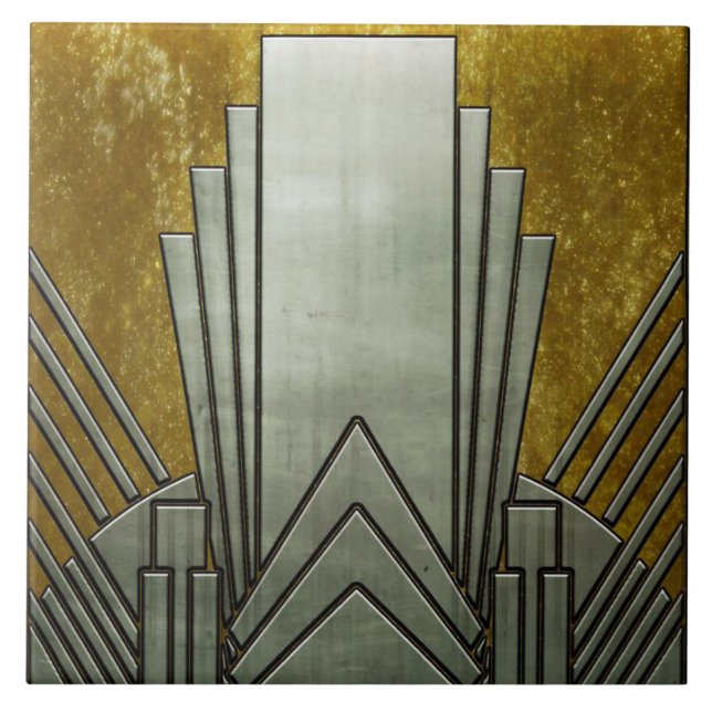 Ceramic Tile - Art Deco Gray and Gold (Front)