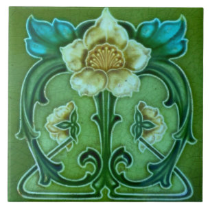 Ceramic Tile - Art Nouveau Floral Design Vintage