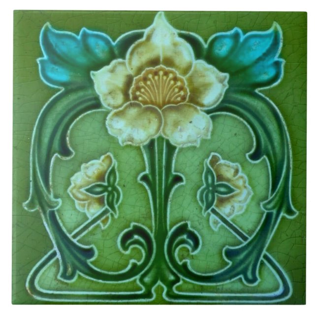 Ceramic Tile - Art Nouveau Floral Design Vintage (Front)