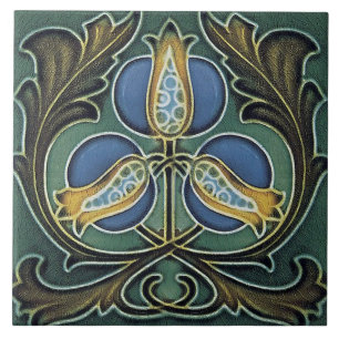Ceramic Tile - Art Nouveau Flowers Blue Yellow