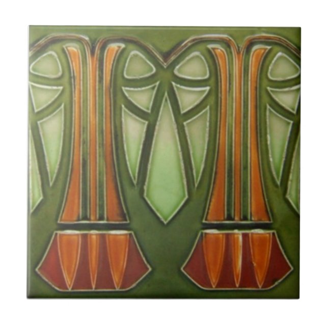 Ceramic Tile - Art Nouveau Palm Tree Tile Green (Front)