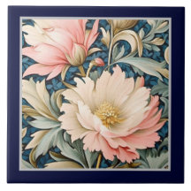 Ceramic Tile - Art Nouveau Pink Floral 