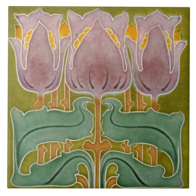 Ceramic Tile - Art Nouveau Tulips Crackling (Front)