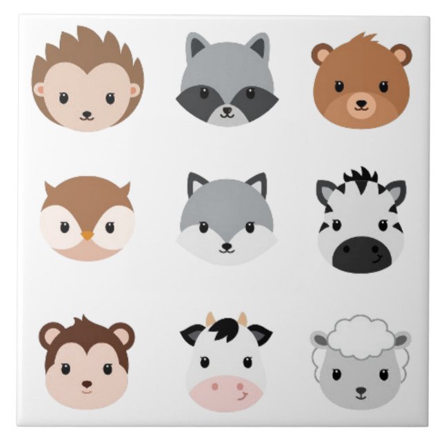 Ceramic tile - Baby Animal Heads 2 (Front)