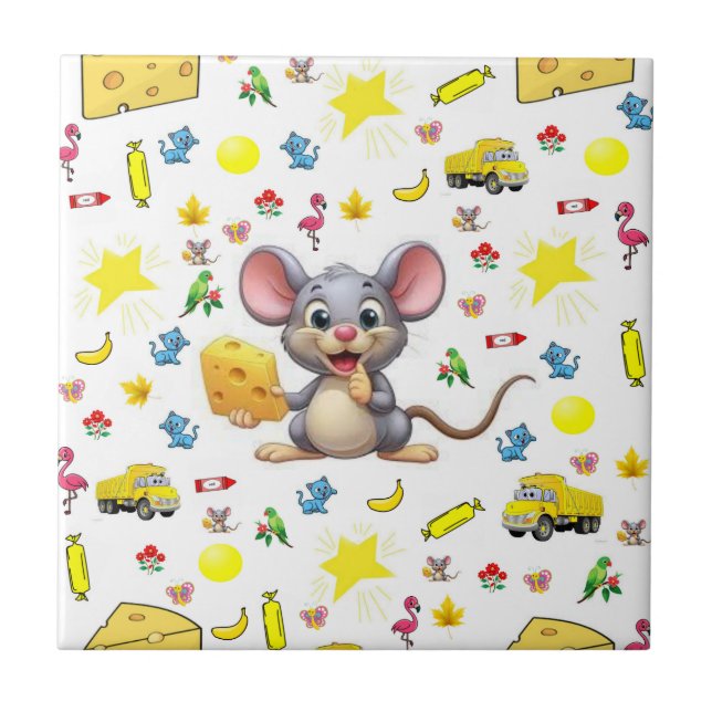 Ceramic Tile Bathroom Cute Mouse Cheese Cat (Front)
