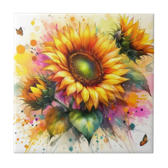Ceramic Tile - Beautiful Sunflowers, Art (Front)