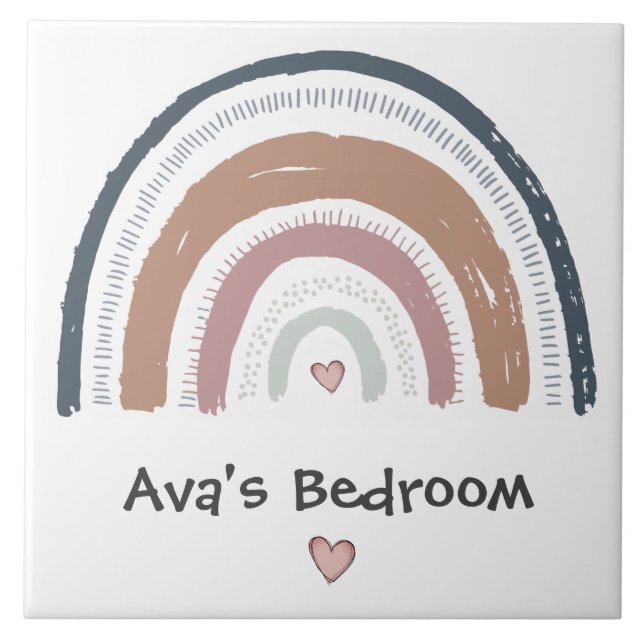 Ceramic Tile - Bedroom Door Sign Rainbow Design (Front)