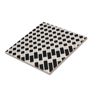 Ceramic Tile Black and Beige Stripe Square