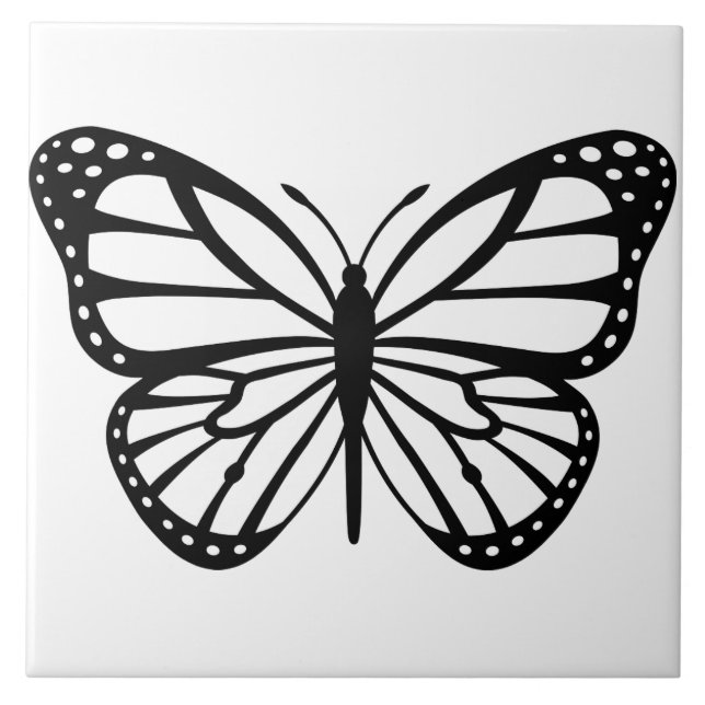 Ceramic Tile - Black and White Butterfly (Front)