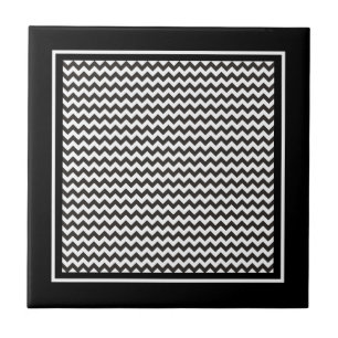 Ceramic Tile, Black and White Chevron Pattern Tile