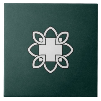 Ceramic Tile- Black and White Pattern on Green Tile