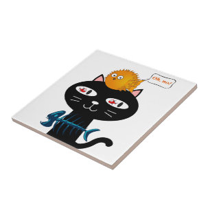 Ceramic Tile Black Cat, Fish Bones,