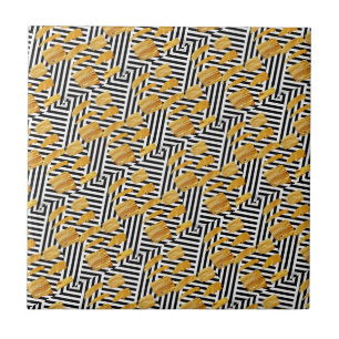 Ceramic Tile Black & White Stripe Gold Pattern