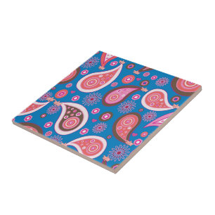 Ceramic Tile Blue Pink Paisley Pink Pigs