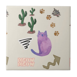 Ceramic Tile Cat Fish Cactus Meow Paws