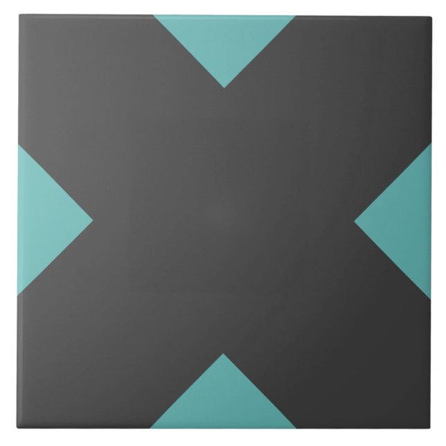 Ceramic Tile Charcoal Teal Geometric X Decor (Front)