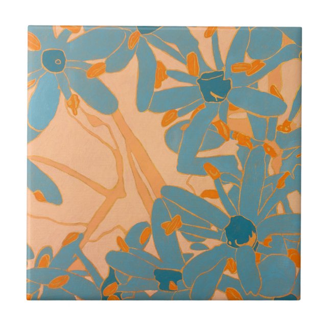 Ceramic Tile Contemporary Leaf Design in Peach (Front)