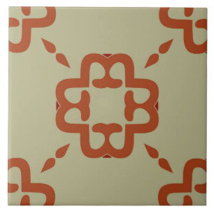 Ceramic Tile- Coral and Red Pattern on Beige Tile