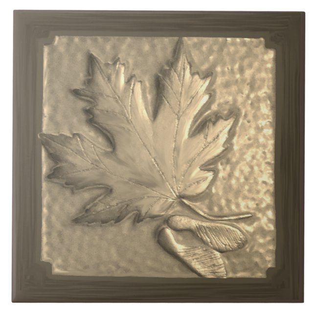 Ceramic tile, Craftsman Maple Leaf gold tone  Tile (Front)