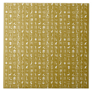 Ceramic Tile Egyptian Hieroglyphs On Golden BG