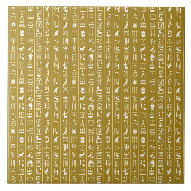 Ceramic Tile Egyptian Hieroglyphs On Golden BG (Front)