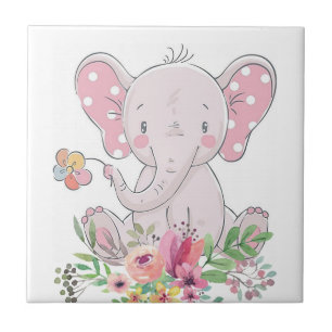 Ceramic Tile Elephant Love Floral