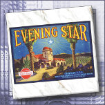 CERAMIC TILE - ''Evening Star'' - Crate Label<br><div class="desc">Here is a Ceramic Tile displaying a vintage image of a Produce Crate Label for "Evening Star" produce. Labels were used by groups of California growers in the early to mid 1900s, artist unknown. ►Square tiles are available in two sizes: 4.25 inches square or, as shown here, 6 x 6...</div>