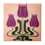 Ceramic Tile - Floral Art Nouveau Pink/Purple<br><div class="desc">Gorgeous art nouveau tulips design for your home or as a keepsake tile.</div>