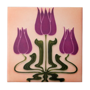Ceramic Tile - Floral Art Nouveau Pink/Purple