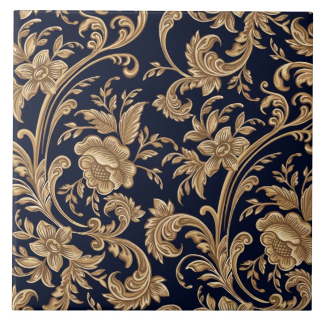 Ceramic tile - Floral Blue Beige (Front)