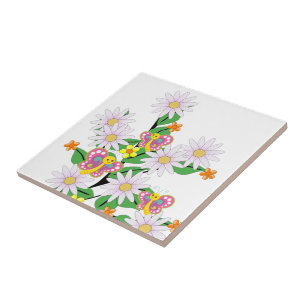 Ceramic Tile Floral, Butterfly